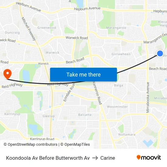 Koondoola Av Before Butterworth Av to Carine map