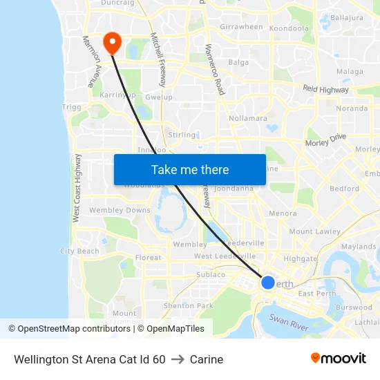 Wellington St Arena Cat Id 60 to Carine map
