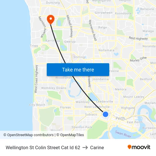 Wellington St Colin Street Cat Id 62 to Carine map