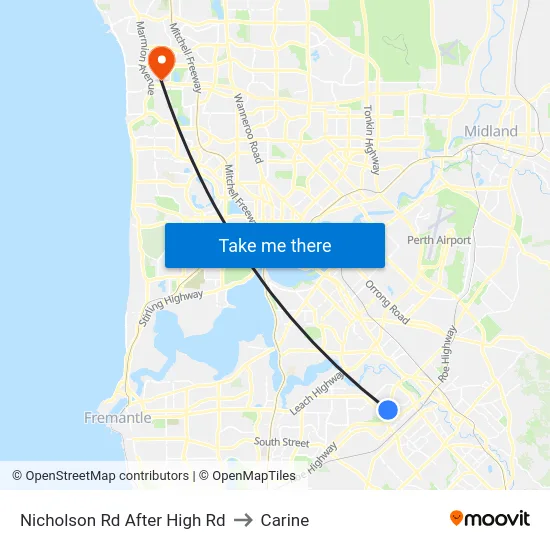 Nicholson Rd After High Rd to Carine map