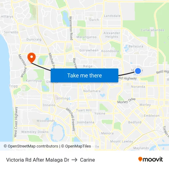 Victoria Rd After Malaga Dr to Carine map