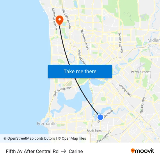 Fifth Av After Central Rd to Carine map