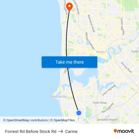 Forrest Rd Before Stock Rd to Carine map