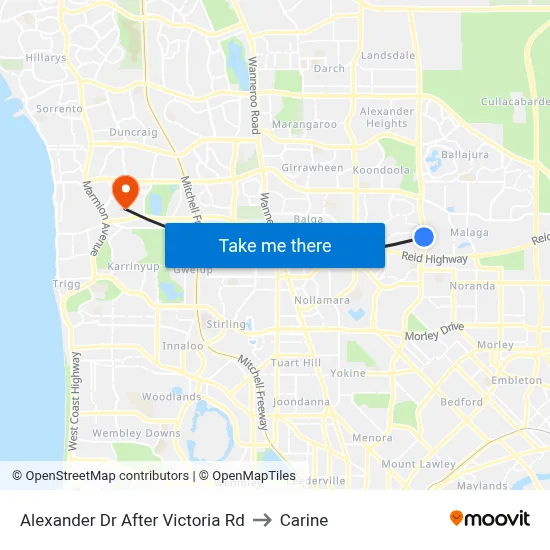 Alexander Dr After Victoria Rd to Carine map