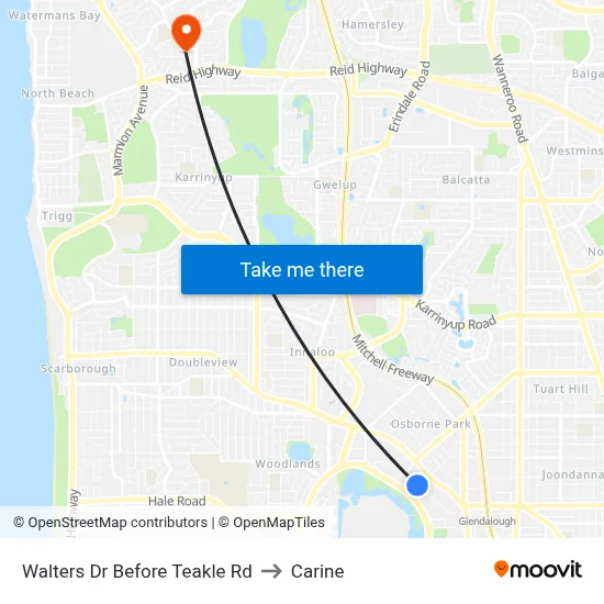 Walters Dr Before Teakle Rd to Carine map