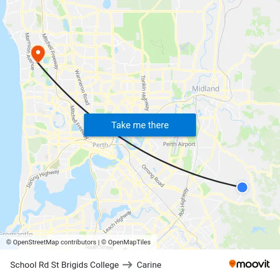 School Rd St Brigids College to Carine map