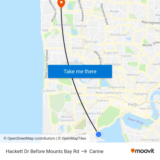 Hackett Dr Before Mounts Bay Rd to Carine map