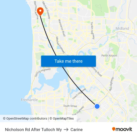Nicholson Rd After Tulloch Wy to Carine map
