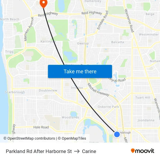 Parkland Rd After Harborne St to Carine map