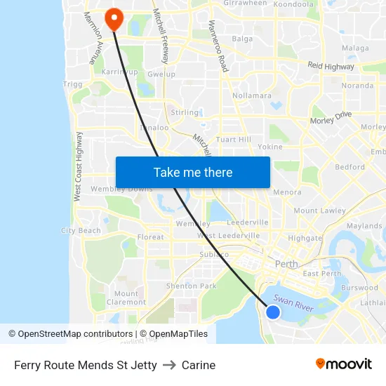 Ferry Route Mends St Jetty to Carine map