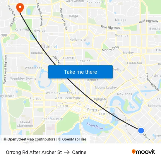 Orrong Rd After Archer St to Carine map