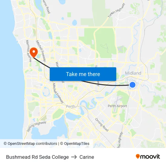 Bushmead Rd Seda College to Carine map