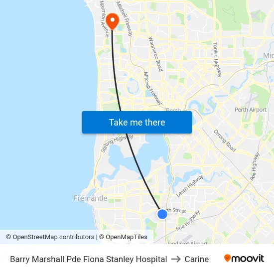 Barry Marshall Pde Fiona Stanley Hospital to Carine map