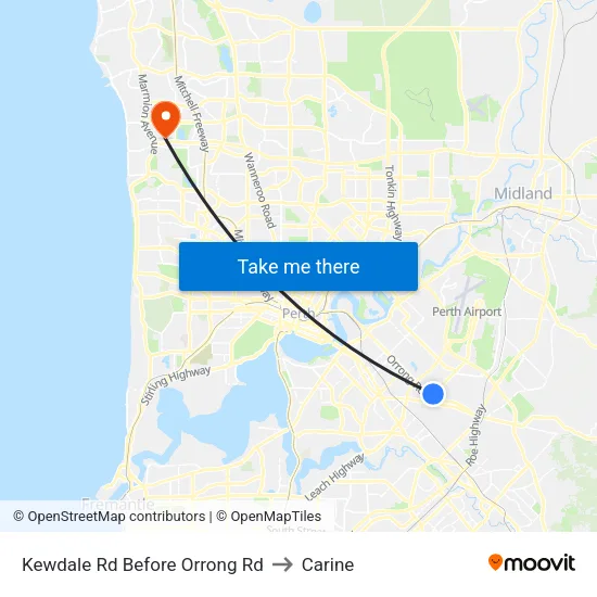Kewdale Rd Before Orrong Rd to Carine map