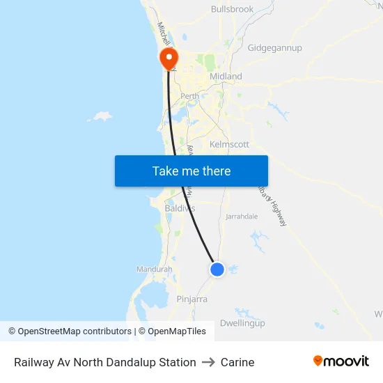 Railway Av North Dandalup Station to Carine map