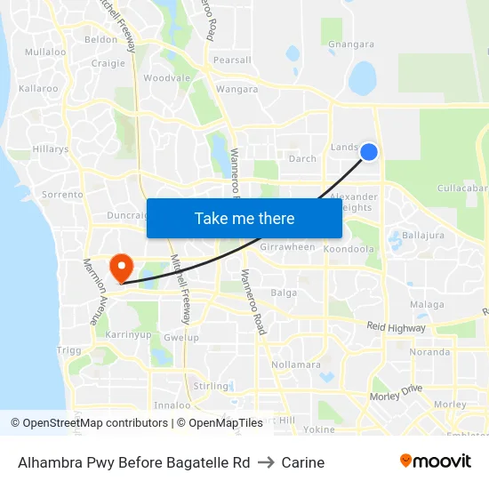 Alhambra Pwy Before Bagatelle Rd to Carine map