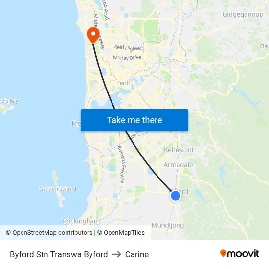 Byford Stn Transwa Byford to Carine map