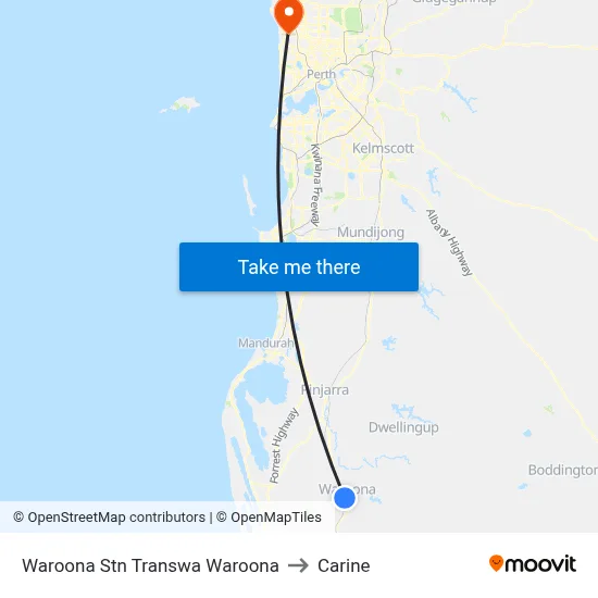 Waroona Stn Transwa Waroona to Carine map