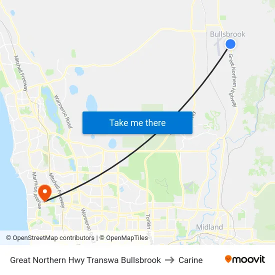 Great Northern Hwy Transwa Bullsbrook to Carine map