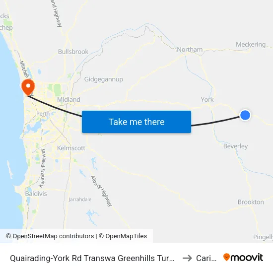Quairading-York Rd Transwa Greenhills Turnoff to Carine map