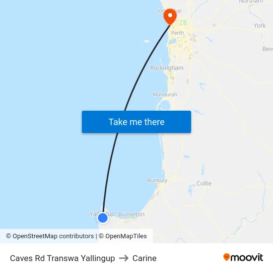 Caves Rd Transwa Yallingup to Carine map