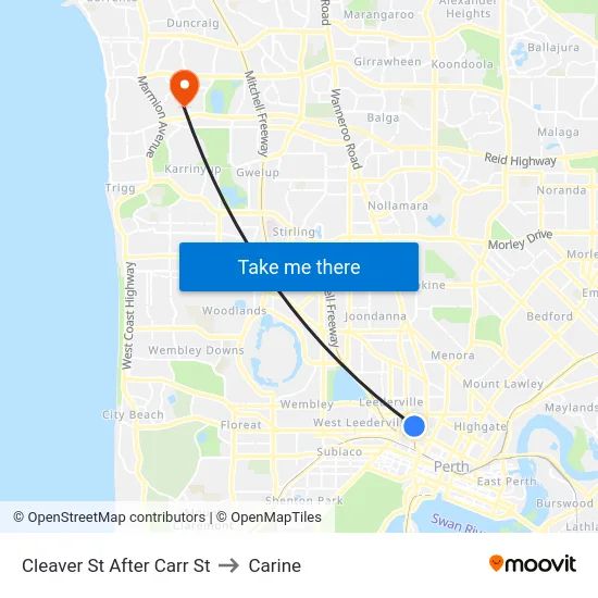 Cleaver St After Carr St to Carine map