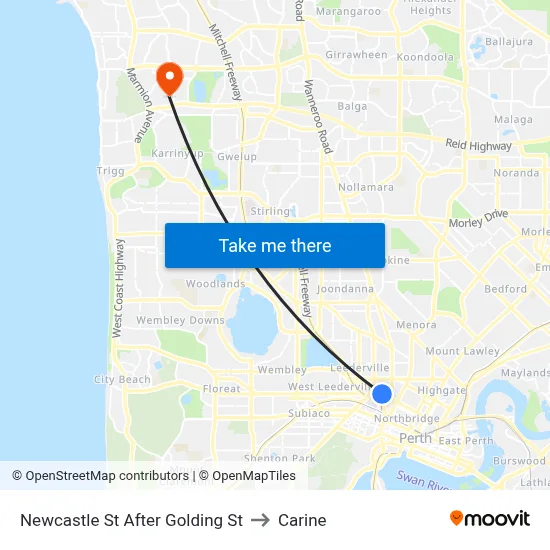 Newcastle St After Golding St to Carine map