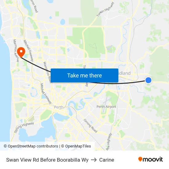 Swan View Rd Before Boorabilla Wy to Carine map