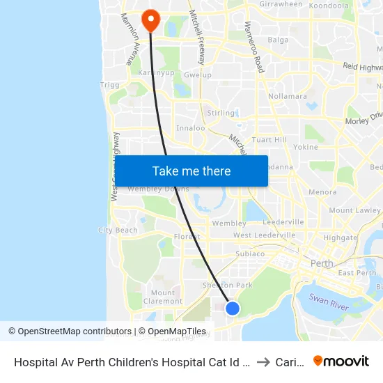 Hospital Av Perth Children's Hospital Cat Id 116 to Carine map