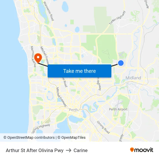 Arthur St After Olivina Pwy to Carine map