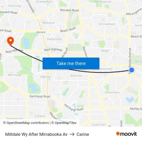 Milldale Wy After Mirrabooka Av to Carine map