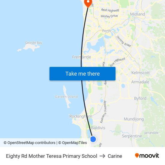 Eighty Rd Mother Teresa Primary School to Carine map