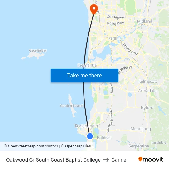 Oakwood Cr South Coast Baptist College to Carine map