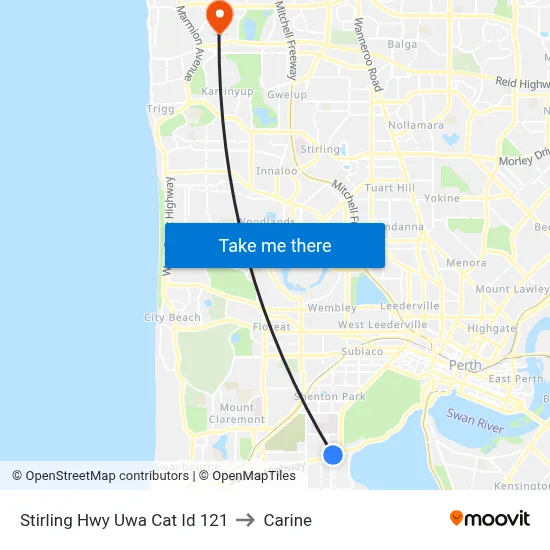 Stirling Hwy Uwa Cat Id 121 to Carine map