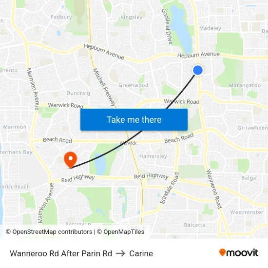 Wanneroo Rd After Parin Rd to Carine map