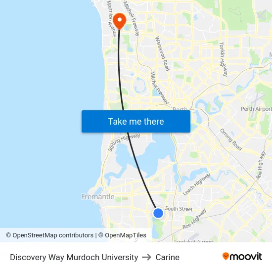 Discovery Way Murdoch University to Carine map