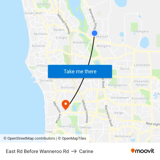 East Rd Before Wanneroo Rd to Carine map