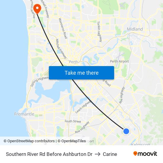 Southern River Rd Before Ashburton Dr to Carine map