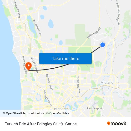 Turkich Pde After Edingley St to Carine map