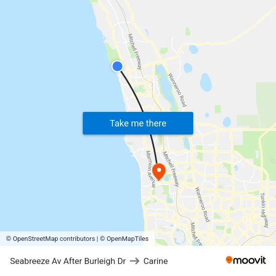 Seabreeze Av After Burleigh Dr to Carine map