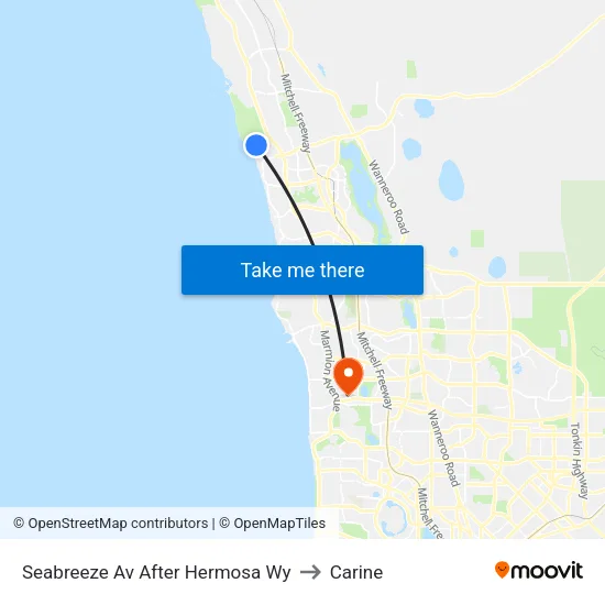 Seabreeze Av After Hermosa Wy to Carine map