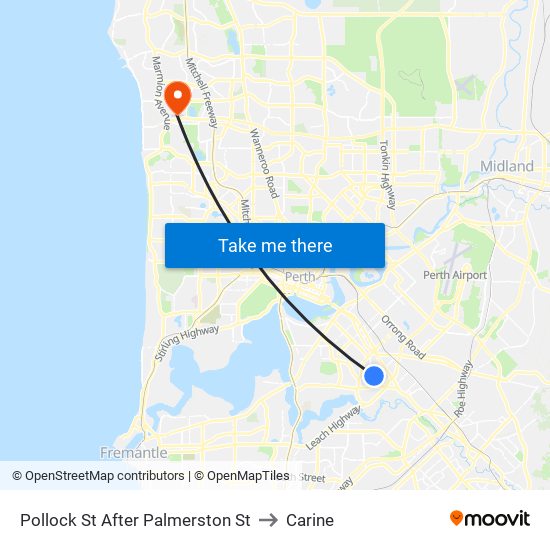 Pollock St After Palmerston St to Carine map