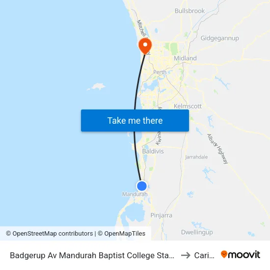 Badgerup Av Mandurah Baptist College Stand 2 to Carine map