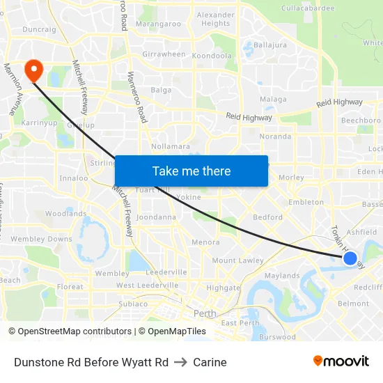 Dunstone Rd Before Wyatt Rd to Carine map