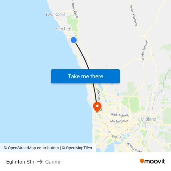 Eglinton Stn to Carine map
