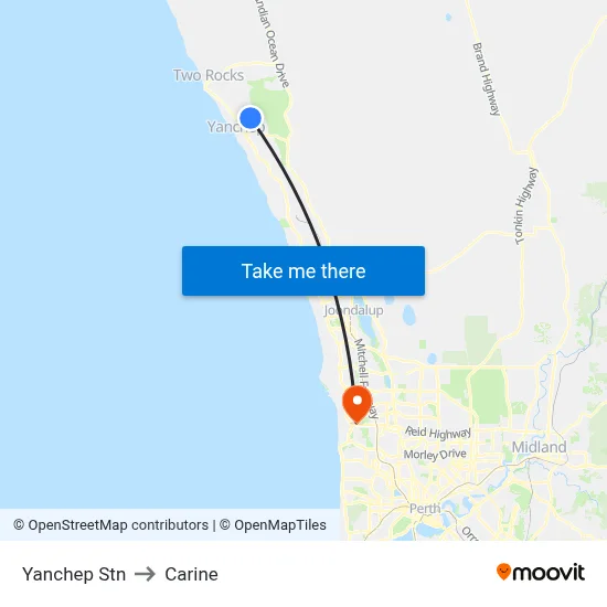 Yanchep Stn to Carine map