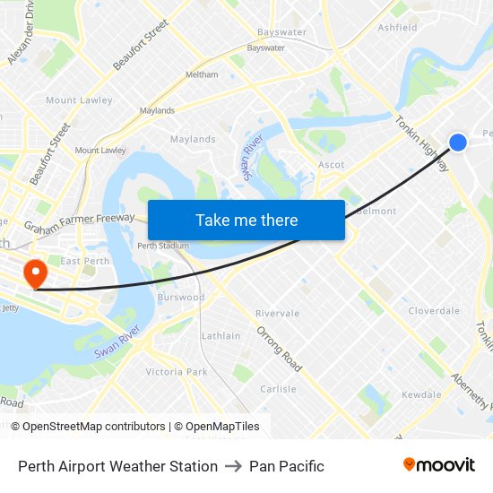 Perth Airport Weather Station to Pan Pacific map