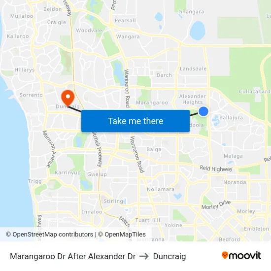 Marangaroo Dr After Alexander Dr to Duncraig map