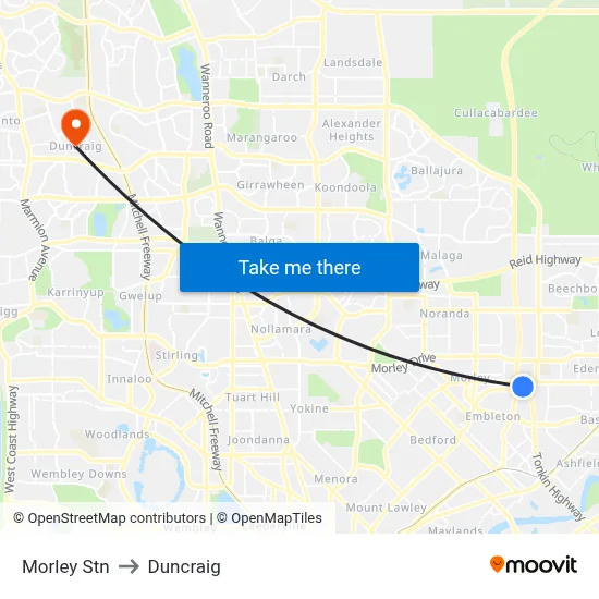 Morley Stn to Duncraig map