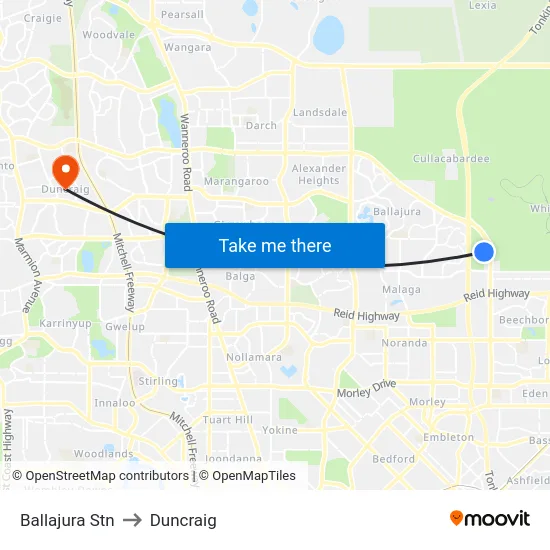 Ballajura Stn to Duncraig map